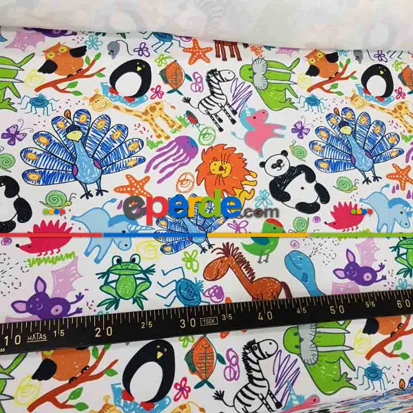 Bebek Odası Fon Perde - Hayvan Desenli Fon Perde Evm693 Kumaşı Kalındır Duck Bezi Değildir- Yeşil