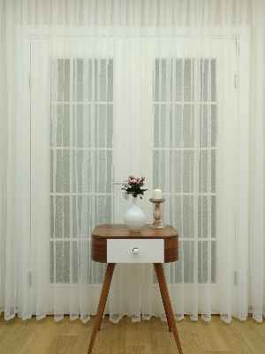 Etek Ucu Desenli Dantel Tül Perde- Ekru