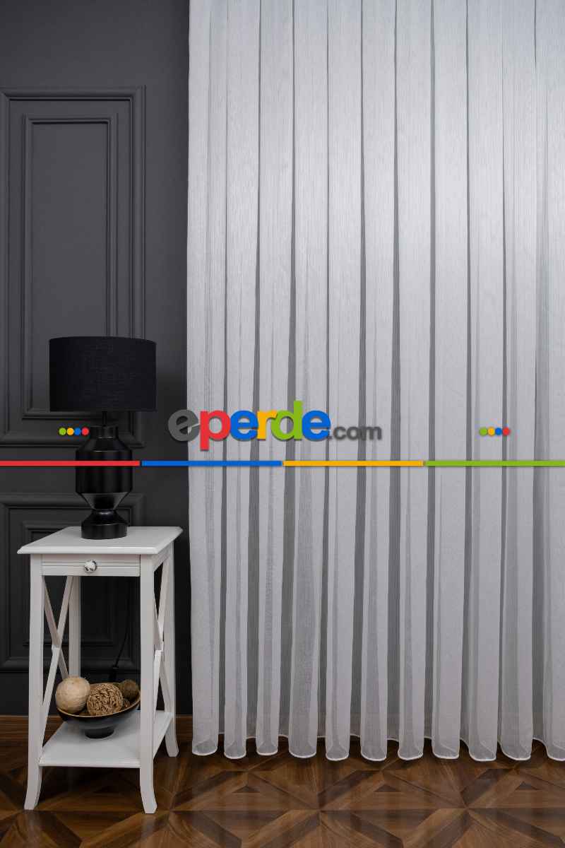 Mutfak Tül 2025 Kar 600 Modern Sugar Çizgili Tül Perde - Düz Sade