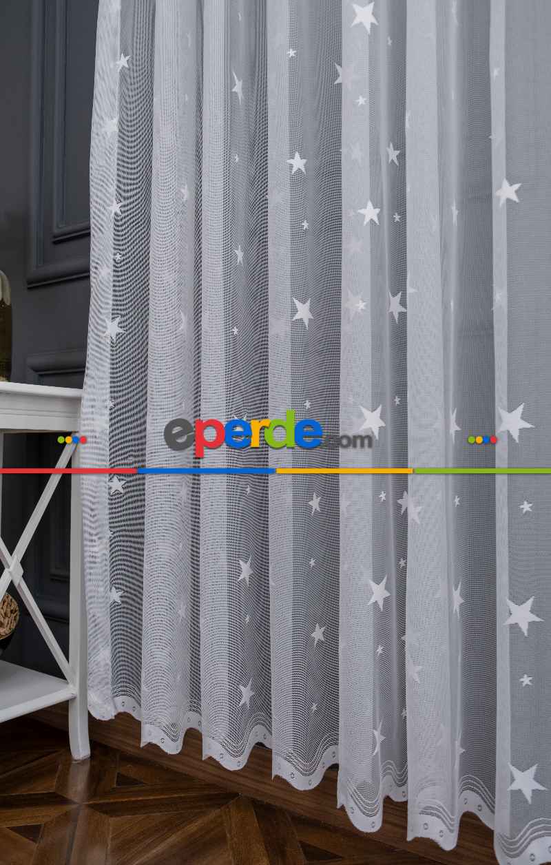 Yıldız Desenli Tül Perde - Kız/erkek Çocuk Odası Ve Bebek Odası Tül Perde