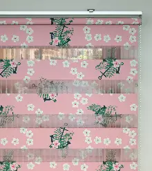 Bebek Odası Zebra Perde - Gemici Baskılı Zebra Perde- Beyaz-Pembe-Su Yeşili