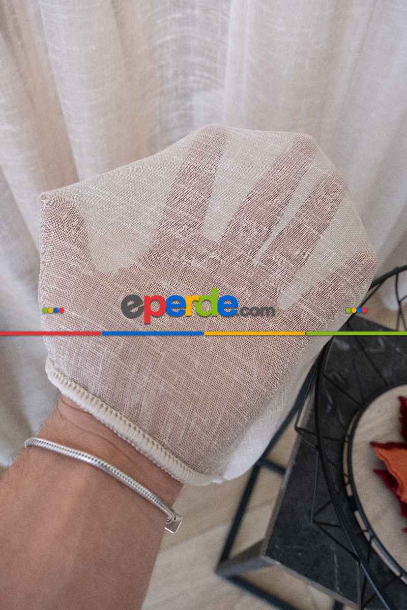 Salon - Sütlü Kahve Zemin Tül Keten Efektli İplikten Ütü İstemez 1.kalite