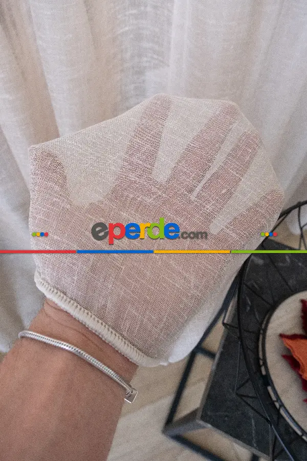 Sütlü Kahve Zemin Tül Keten Efektli İplikten Ütü İstemez 1.kalite - Kurşunlu Tül