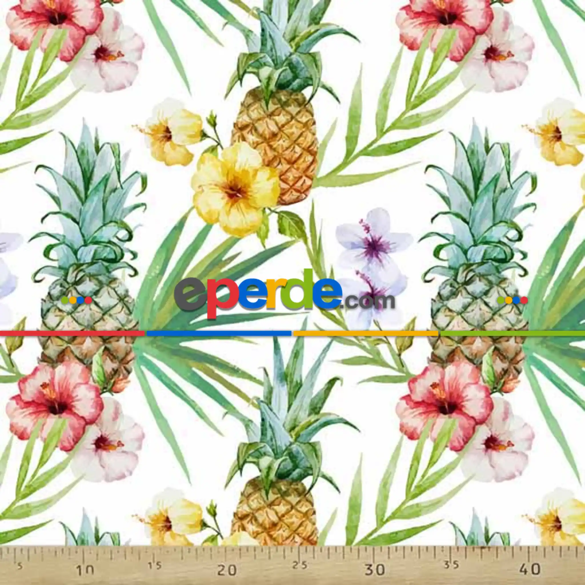 Tropikal Desenli Fon Perde K486 T - Kumaşı Kalındır Duck Bezi Değildir.- Yeşil-Beyaz-Çok Renkli