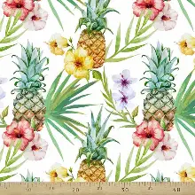 Tropikal Desenli Fon Perde K486 T - Kumaşı Kalındır Duck Bezi Değildir.- Yeşil-Beyaz-Çok Renkli