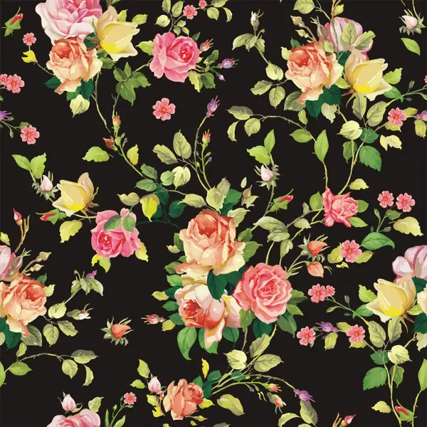 Çiçek Desenli Fon Perde Evm1091 Kumaşı Kalındır Duck Bezi Değildir- Siyah-Yeşil-Gül Pembe