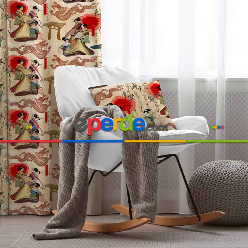 Etnik Japon Fon Perde Evim 556 Kumaşı Kalındır Duck Bezi Değildir