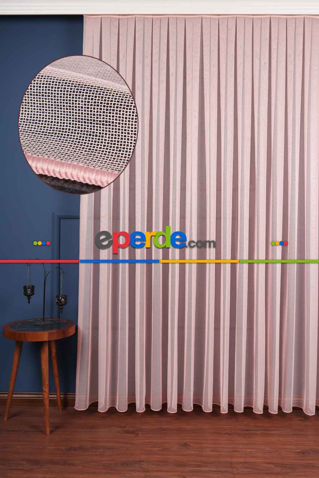 Yatak Odası - Pudra Pembe Düz Tül Perde