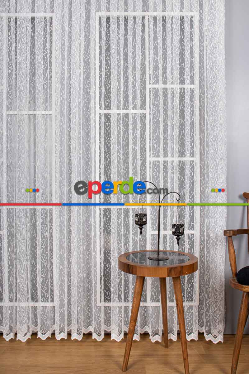 Yatak Odası - Kuru Dal Brode Tül Perde - Ekru