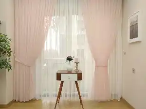 Metre İle Satış - Dolgulu Keten Yüksek Gramajlı Düz Tül Perde Kumaşı - Dikişsiz- Pembe Pudra Pembe