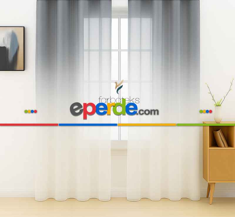 Gri Antasit Füme Üstden Renk Geçişli Tül Perde