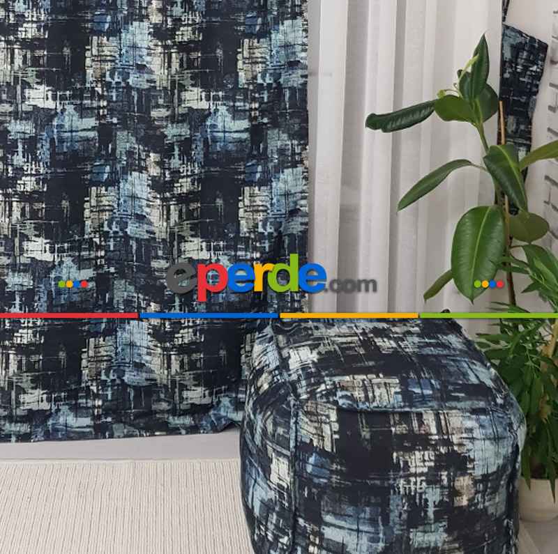 Oturma Odası Abstrakt Desenli Fon Perde Evm1504 Kumaşı Kalındır Duck Bezi Değildir-  Çok Renkli 2