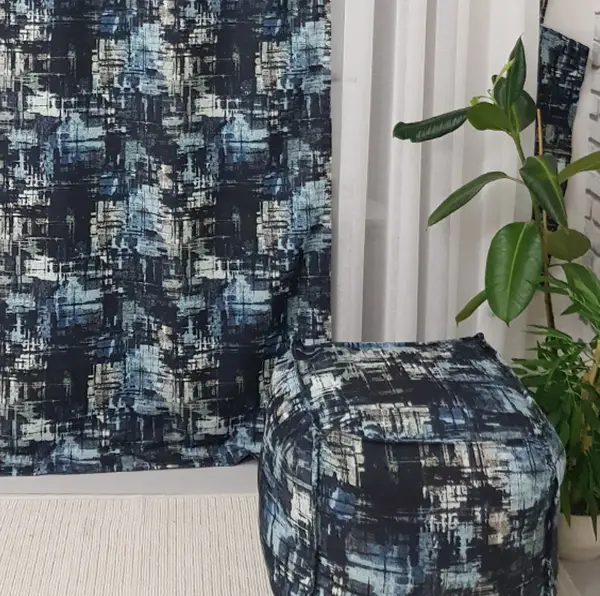 Salon Abstrakt Desenli Fon Perde Evm1504 Kumaşı Kalındır Duck Bezi Değildir-  Çok Renkli 2