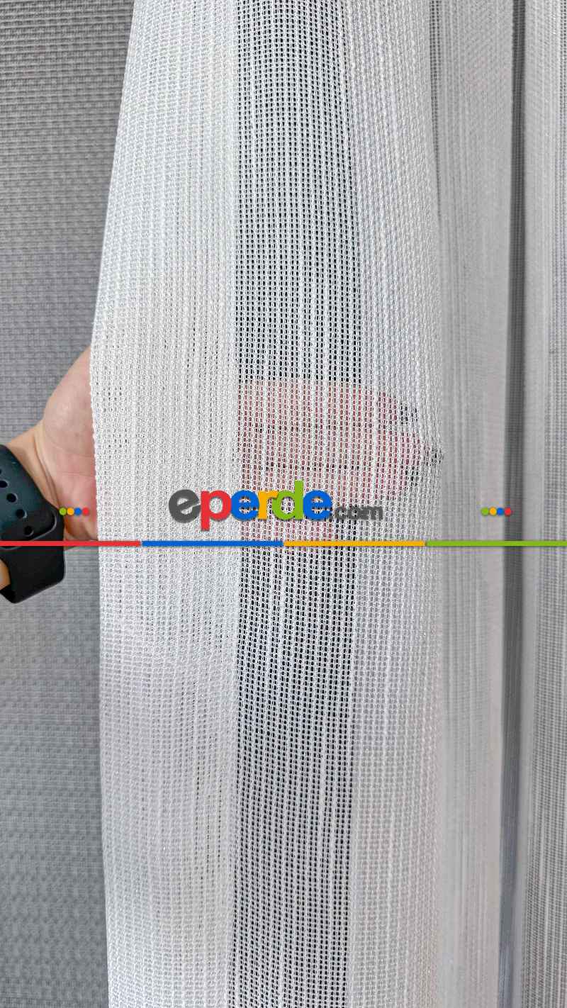 Mutfak Beyaz Keten Gümüş Simli Tül Perde - Ağır Gramajlı Premium