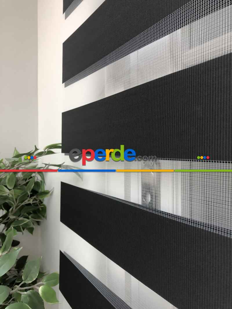 Yüksek Kalite Düz Zebra Perde - Siyah Renk- Siyah