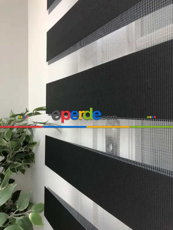 Salon Zebra Perde - Yüksek Kalite Düz Zebra Perde - Siyah Renk- Siyah