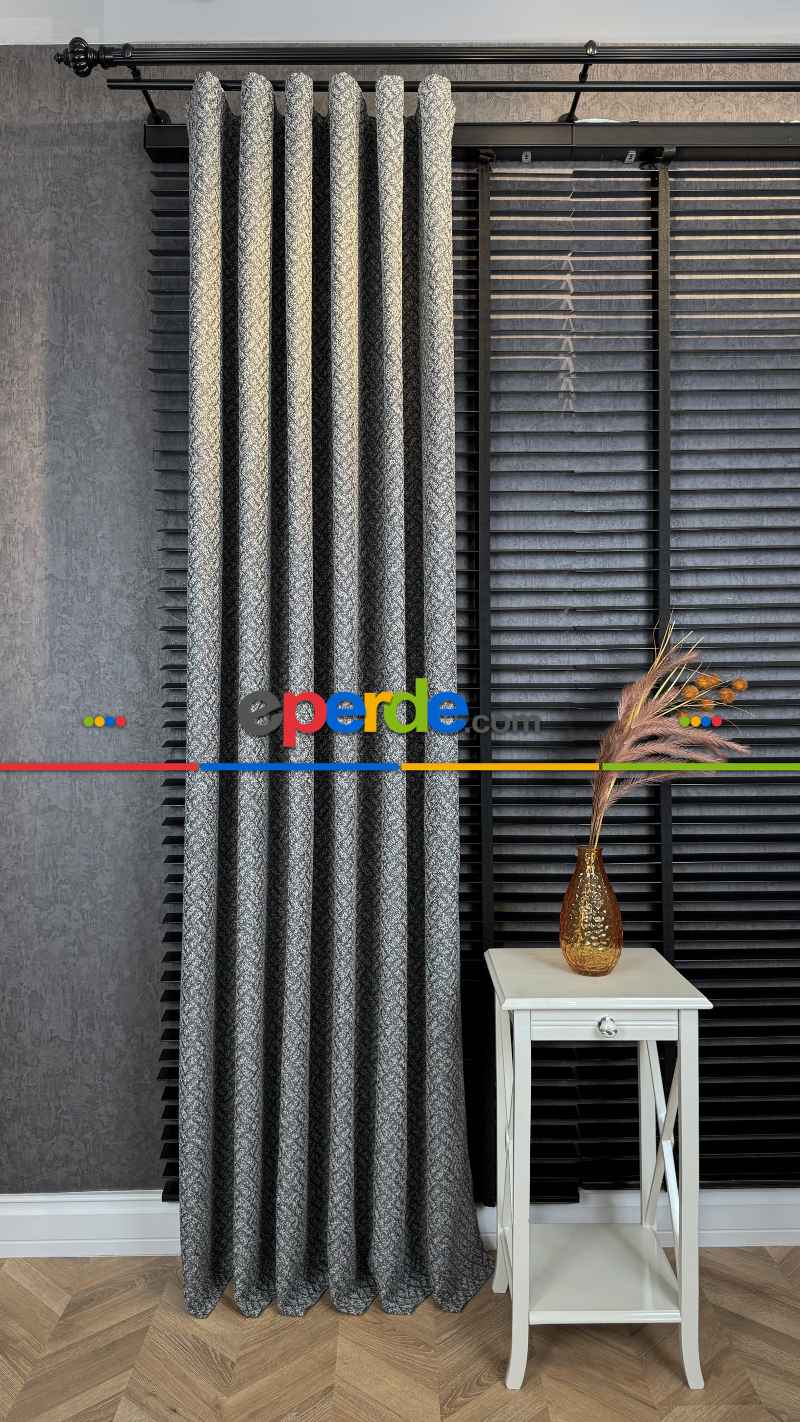 Gri Premium Jakar Dokuma Fon Perde