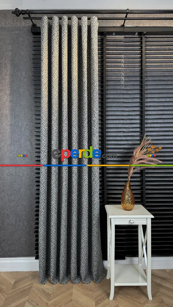 Gri Premium Jakar Dokuma Fon Perde