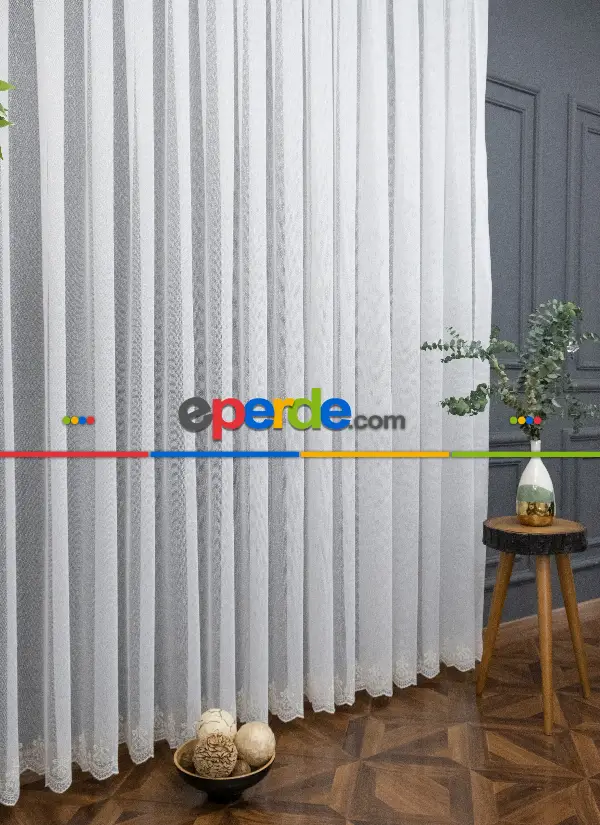 Şehrazat Fransız Danteli Etek Ucu Nakışlı Örme Tül Ekru