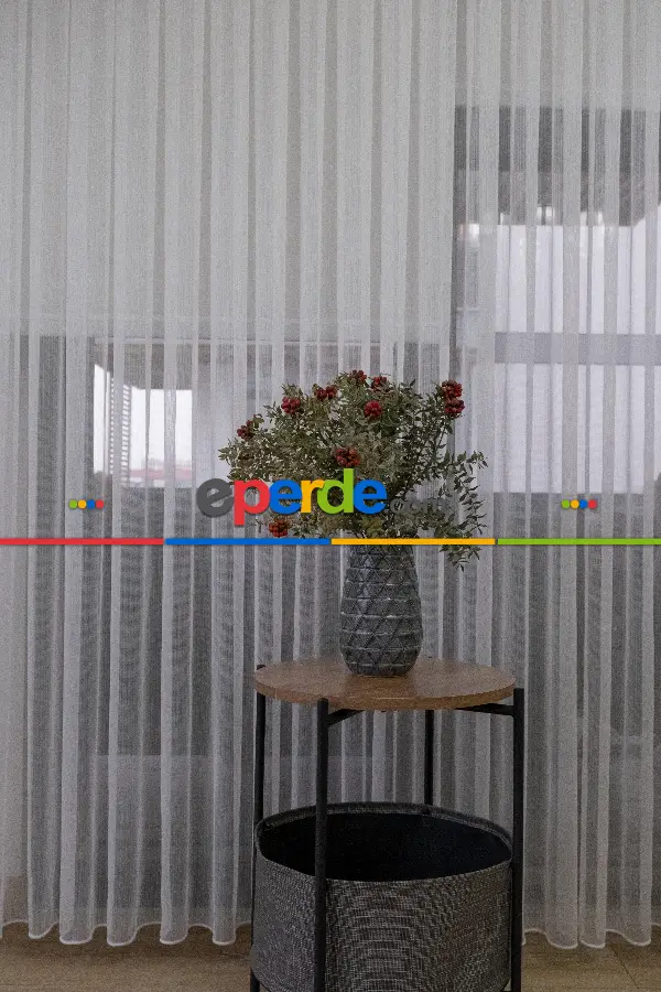 Çizgili Düz Tül Perde - Sedef Simli Tül - Ütü İstemez - Kurşunlu Tül