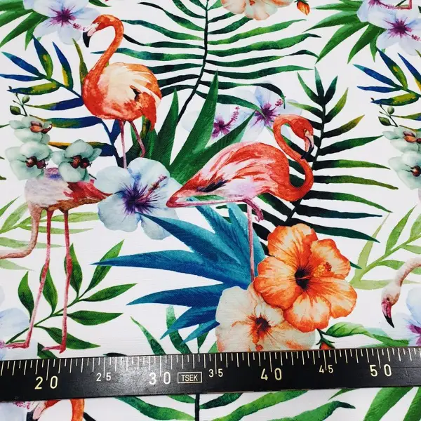 Kuğu Ve Tropikal Desenli Fon Perde Evm1065 Kumaşı Kalındır Duck Bezi Değildir- Yeşil-Mavi-Beyaz-Pembe