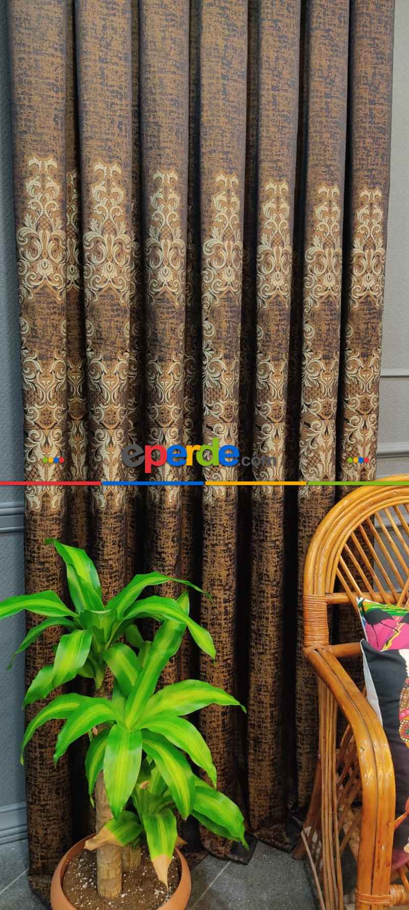 Salon Fon Perde - Kahverengi Desenli Fon Perde, Adet Fiyatıdır, İstediğiniz Boy Ölçüsünde Dikilir, Eni 50 İla 100cm Arası Seçenekler, Sık Piledir 50cm X 1cm 
