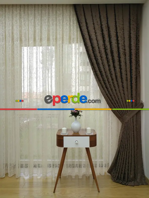 Yatak Odası - S Kahve Duz Jakar Fon Perde - Sütlü Kahve