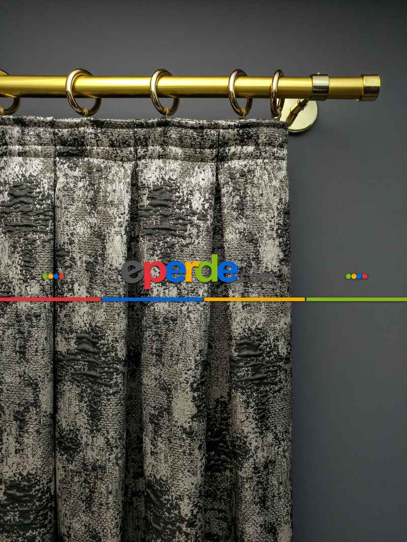 Salon Perdesi - Modern Desenli Jakarlı Fon Perde Yeni Seri 401- Gri-Füme-Antrasit