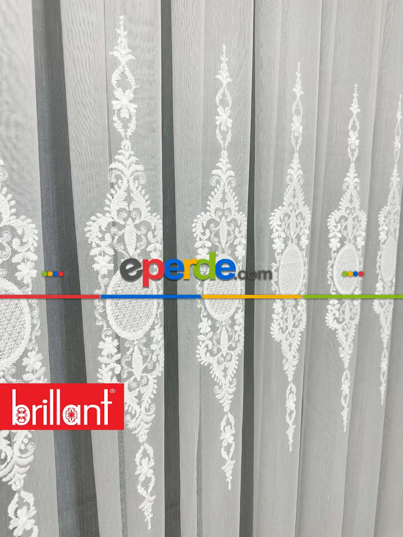 Brillant Ayna Desen Beyaz İşlemeli Tül Perde