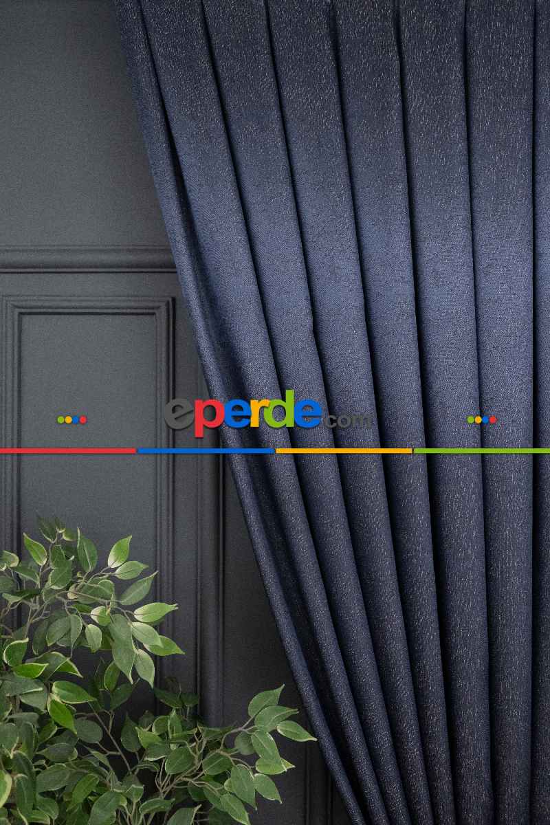 Lacivert Pano Fon Gramajlı Dökümlü Jakar Fon Perde (180)- Lacivert