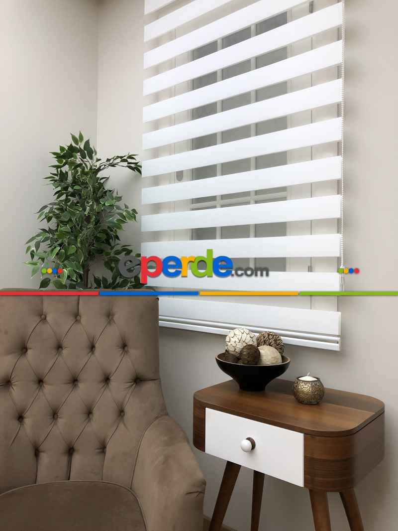 Yüksek Kalite Düz Zebra Perde - Beyaz Renk- Beyaz