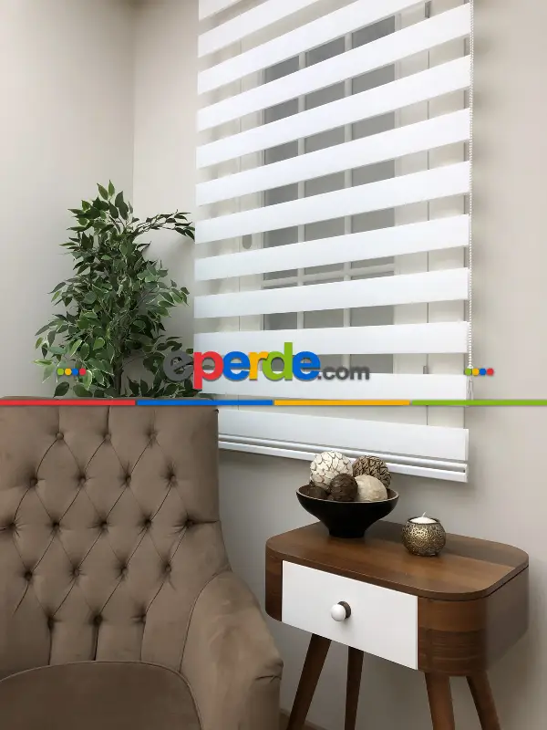 Yüksek Kalite Düz Zebra Perde - Beyaz Renk- Beyaz