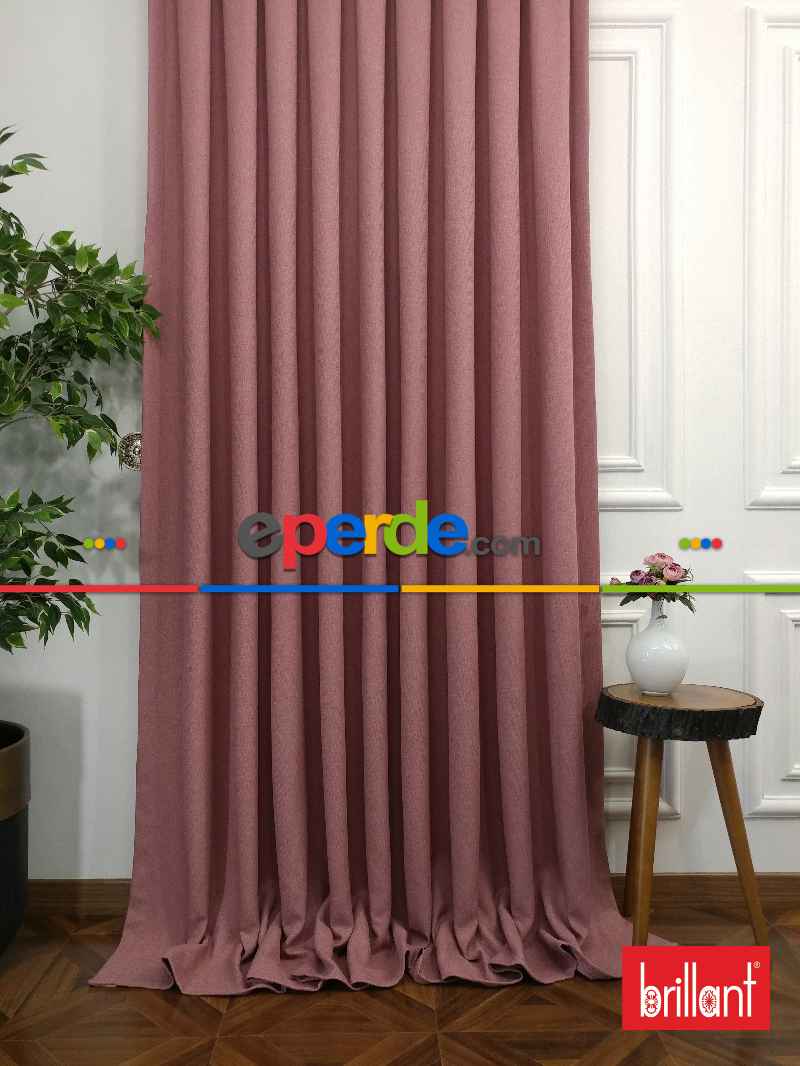 Brillant Keten Gül Kurusu Renk Düz Fon Perde - Gül Kurusu