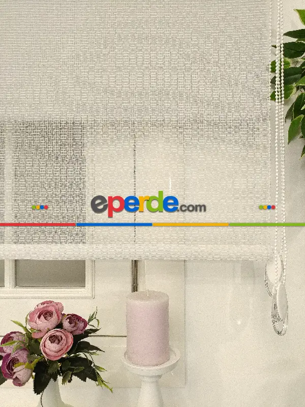 Çiftli Sistem Tül Stor Beyaz Boğma Tül- Beyaz