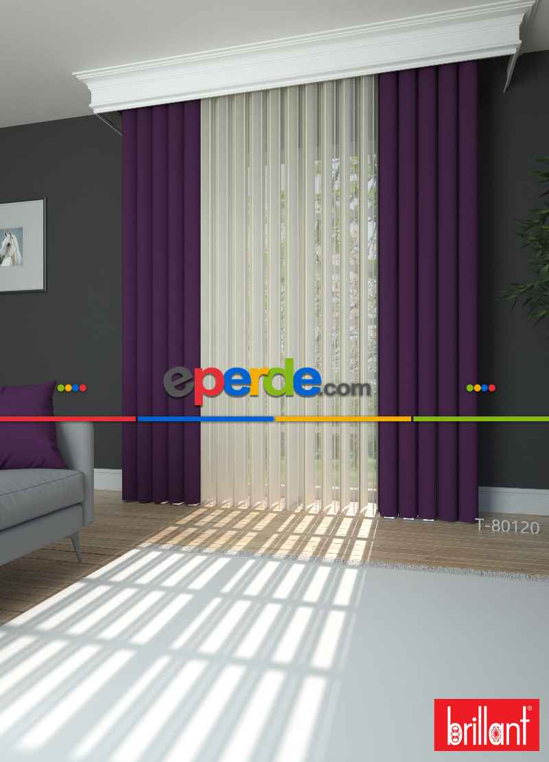 Brillant Akıllı Tül Perde Koyu Mor Renkli Tül Dikey Zebra Perde Düz 1. Kalite