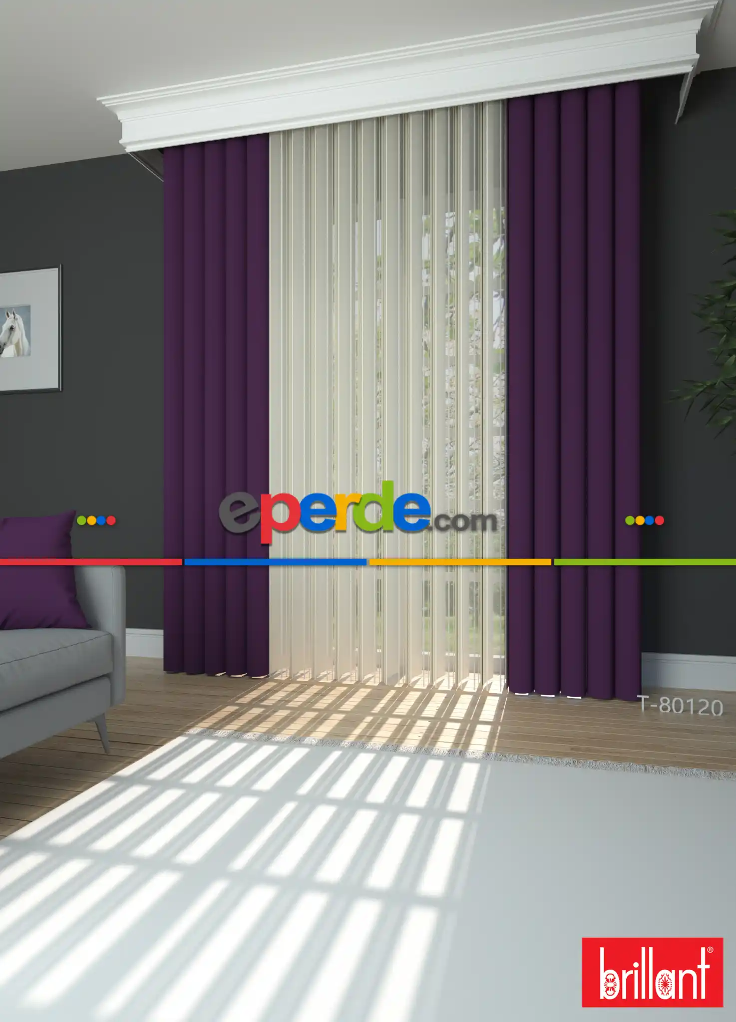 Brillant Akıllı Tül Perde Koyu Mor Renkli Tül Dikey Zebra Perde Düz 1. Kalite