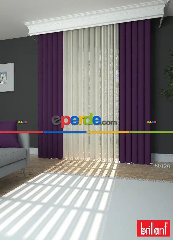 Brillant Akıllı Tül Perde Koyu Mor Renkli Tül Dikey Zebra Perde Düz 1. Kalite