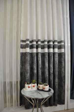 Gri Krem - Patine Desenli 1. Sınıf Jakarlı Pano Fon Perde