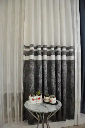 Gri Krem - Patine Desenli 1. Sınıf Jakarlı Pano Fon Perde