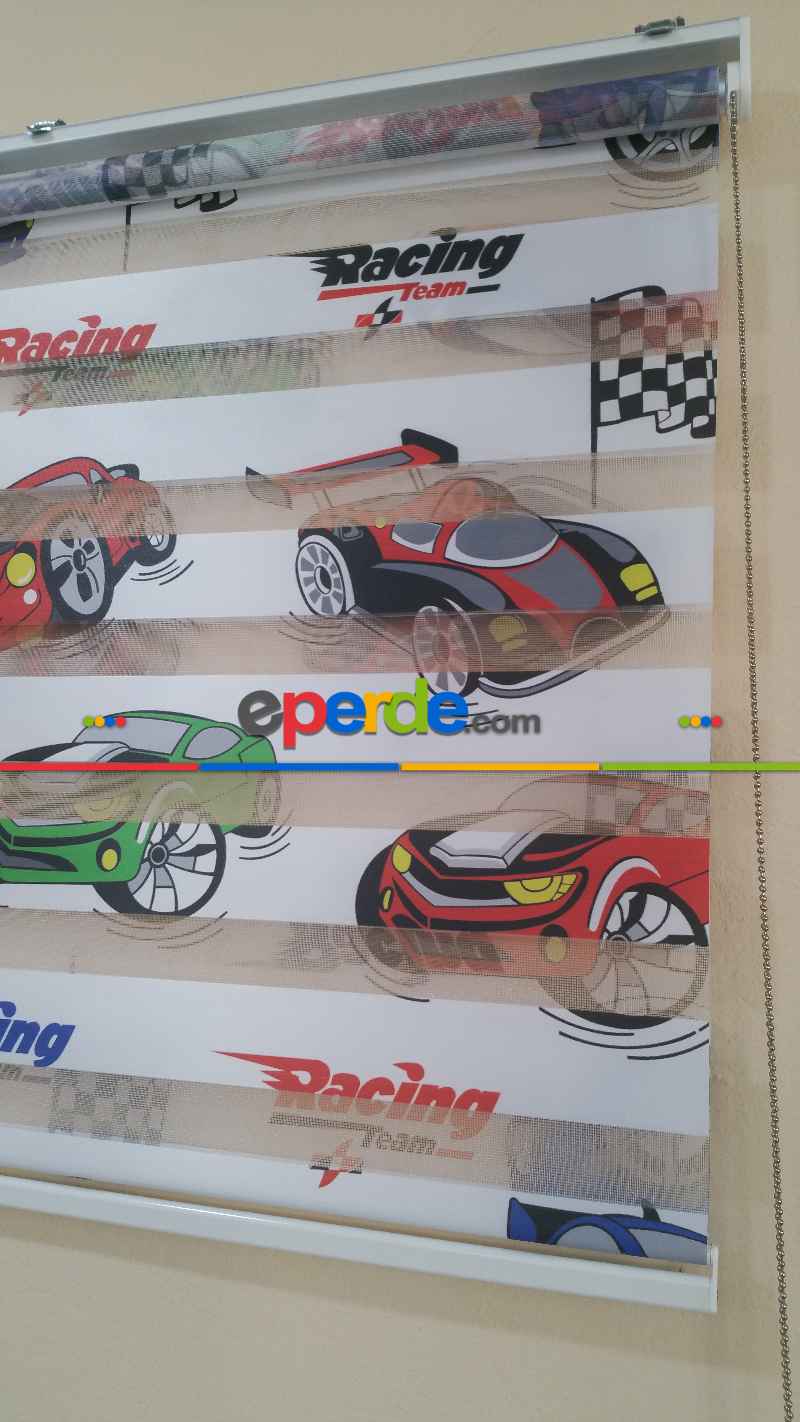 Çocuk Odası - Zebra Perde Racing- Mavi