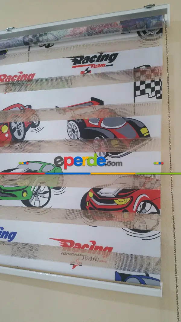 Bebek Odası Zebra Perde - Zebra Perde Racing- Mavi