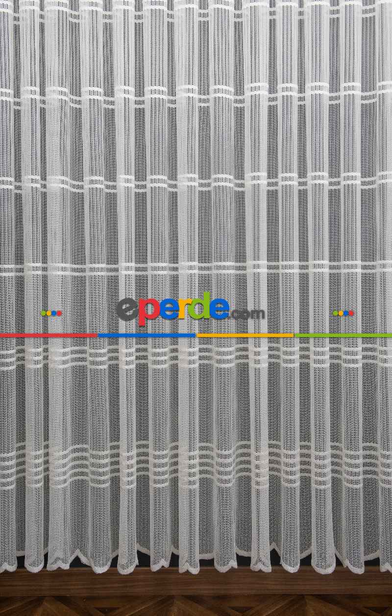 Yatak Odası - Clara Enine Bantlı Örme Tül Perde - Ekru -( Ütü İstemez )