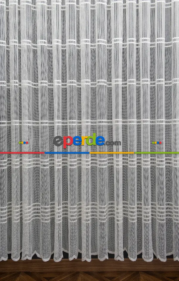 Yatak Odası - Clara Enine Bantlı Örme Tül Perde - Ekru -( Ütü İstemez )