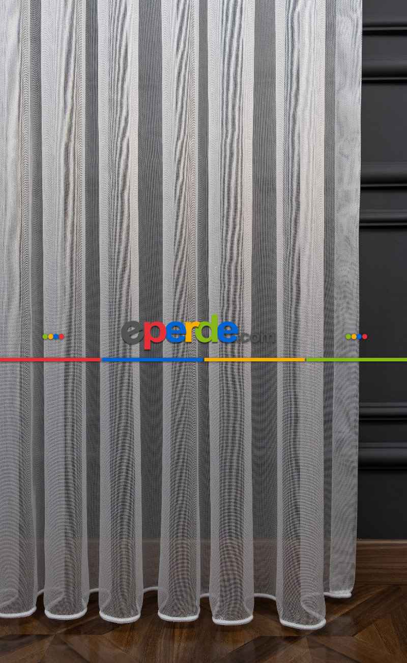 Salon - Ekru Döner Zırh Dökümlü Tül - İtinalı Dikiş - Yalancı Fon Ve Kruvaze Model Seçeneği - Kurşunlu Tül