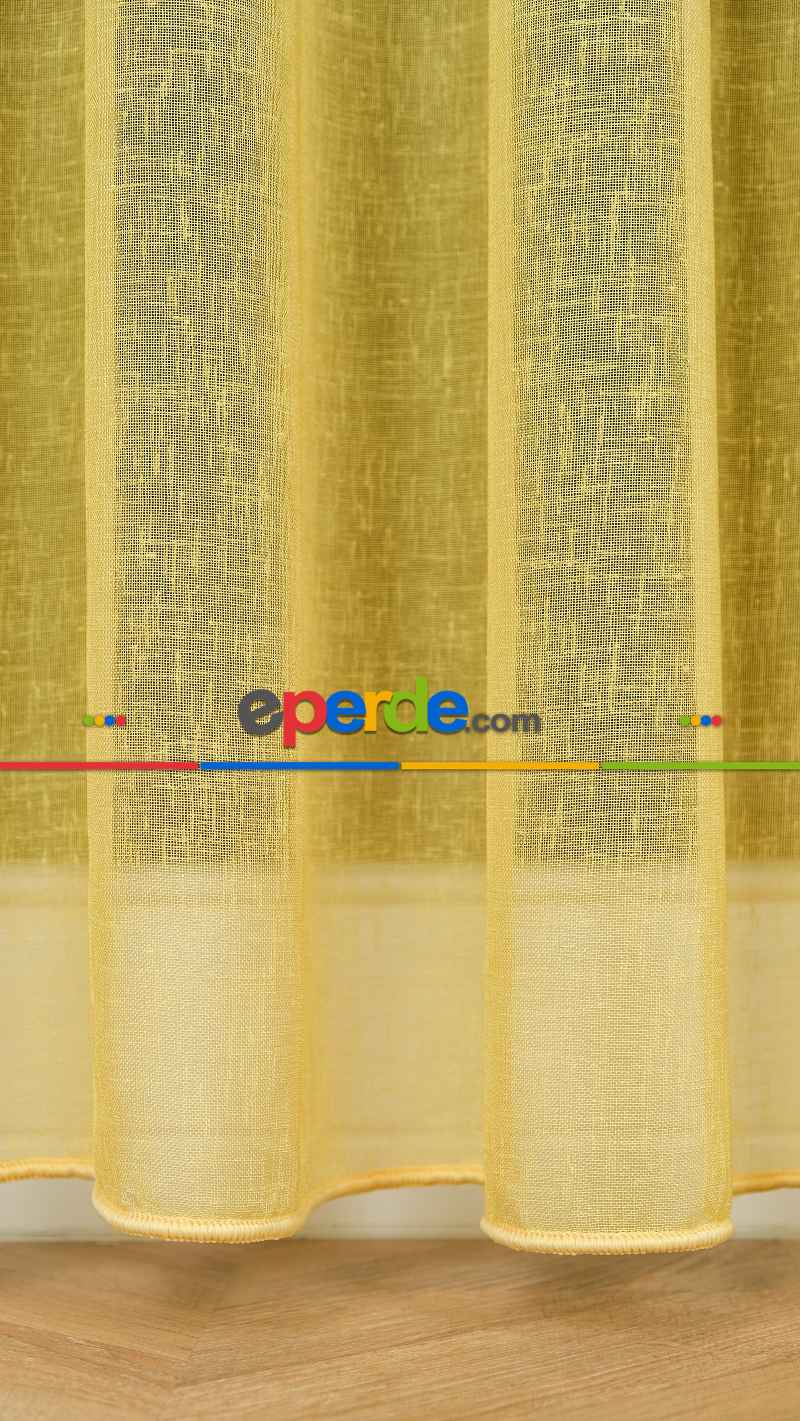 Keten Ekru Sarı Degrade Geçişli Tül Perde, Ağır Gramajlı Premium Seri, Eteği Kurşunlu