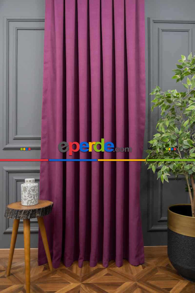 Salon - Vişne Rengi Düz Fon Perde Dökümlü En 