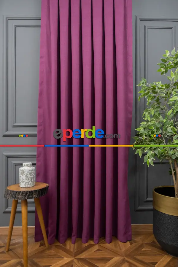 Salon - Vişne Rengi Düz Fon Perde Dökümlü En 
