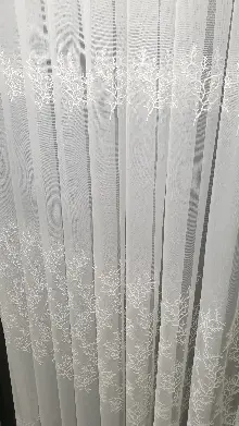 Yatak Odası - Sıra Dallar İşlemeli Sıra Desen Bambu Kırışmaz Ütü İstemez Tül