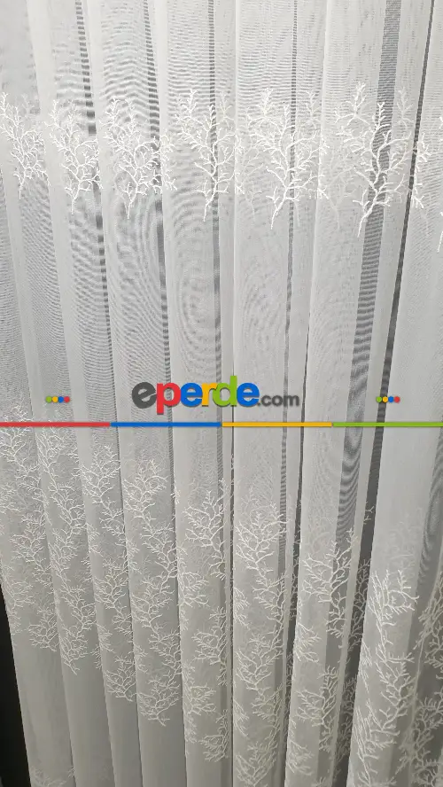 Sıra Dallar İşlemeli Sıra Desen Bambu Kırışmaz Ütü İstemez Tül