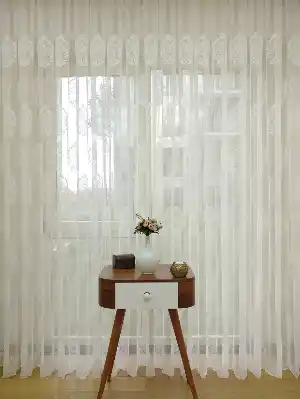 Damask Desenli Özel Örme Dokulu Tül Perde ( Hazır Ölçü 1/2.5 Normal Pile )- Ekru 200cm X 195cm 